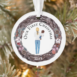 First Christmas single blonde mum baby PHOTO Ornament