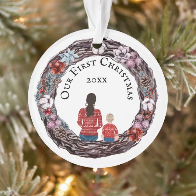 First Christmas single mother baby photo Ornament (Tree)