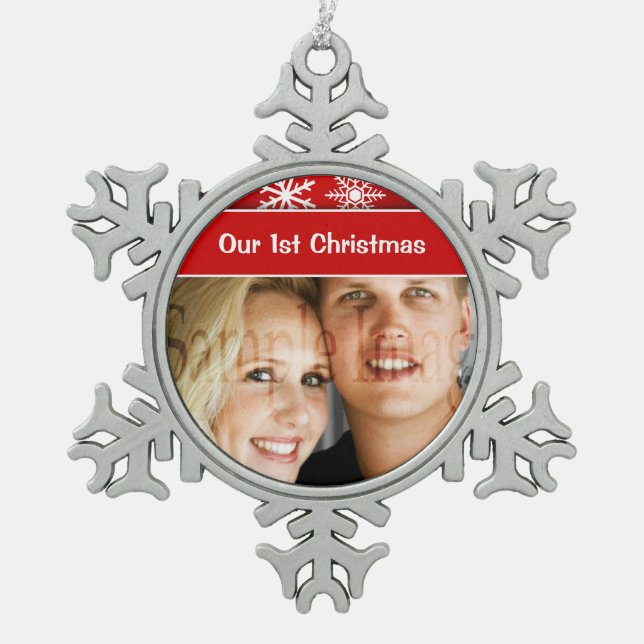 First Christmas snowflake holidays Snowflake Pewter Christmas Ornament (Front)