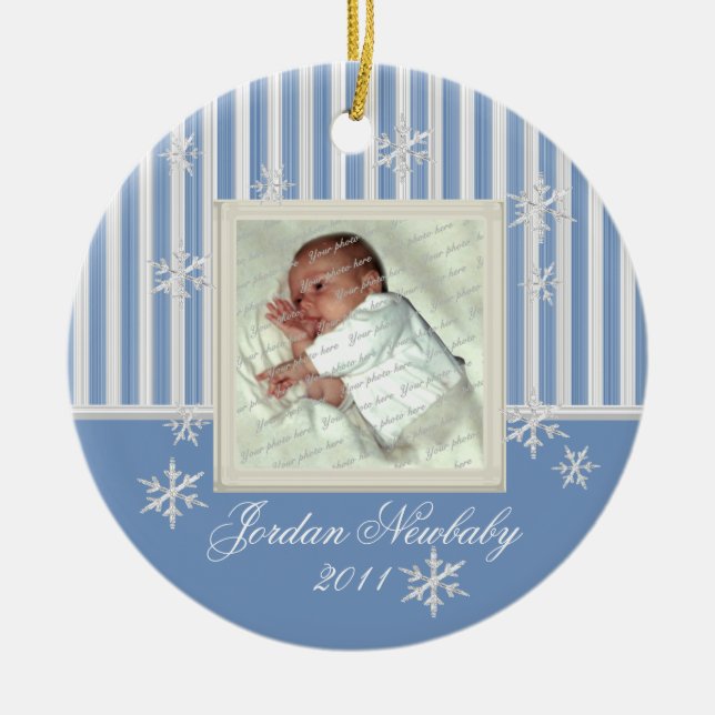 First Christmas Snowflakes Blue Ceramic Tree Decoration (Front)