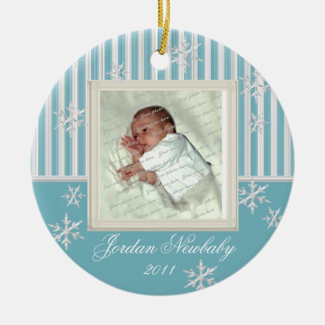 First Christmas Snowflakes Light Blue Ceramic Tree Decoration (Front)