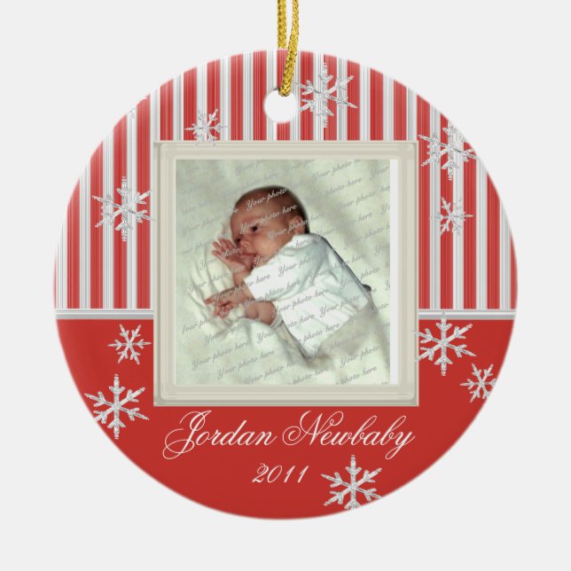 First Christmas Snowflakes Red Ceramic Tree Decoration (Front)