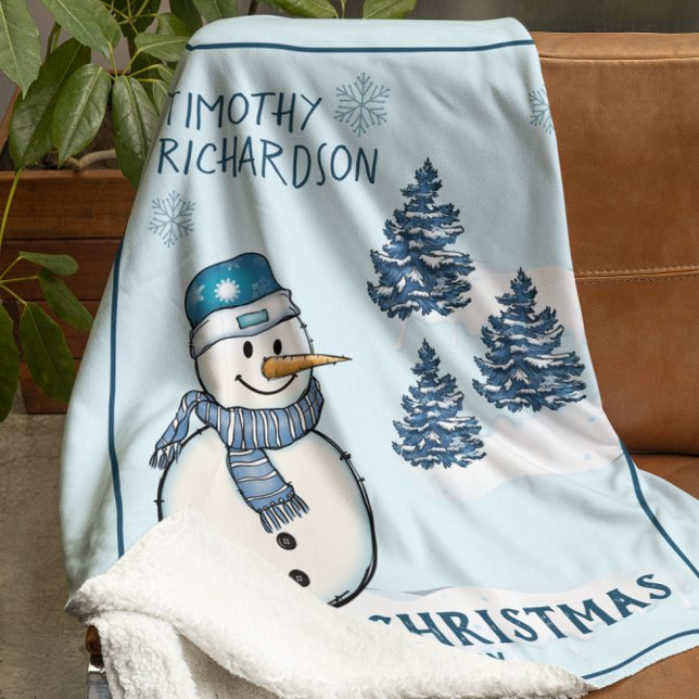 First Christmas Snowman Custom Fleece Blanket (Creator Uploaded)