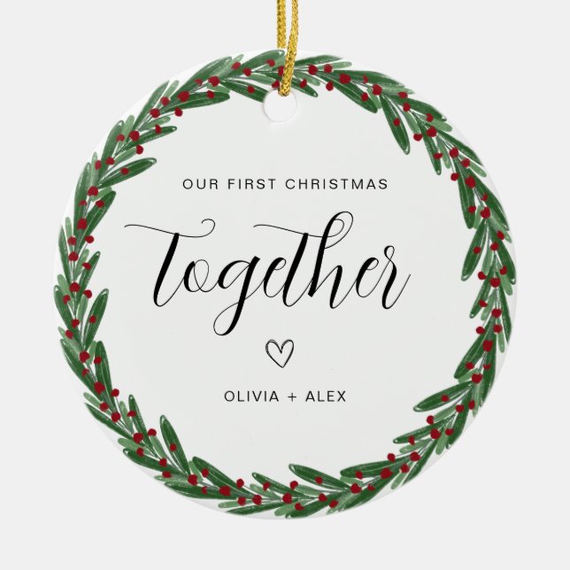 First Christmas Together Christmas Couple Gift Ceramic Ornament (Front)