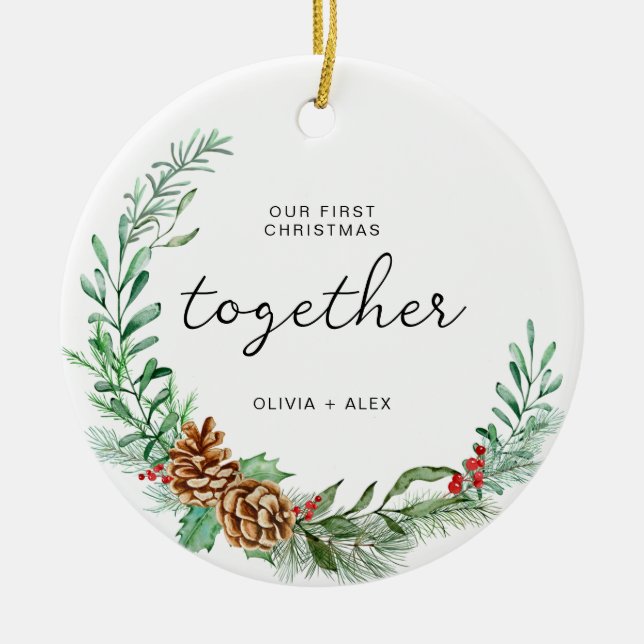 First Christmas Together Christmas Couple Gift Ceramic Ornament (Front)