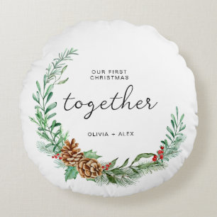 First Christmas Together Christmas Couple Gift Round Cushion