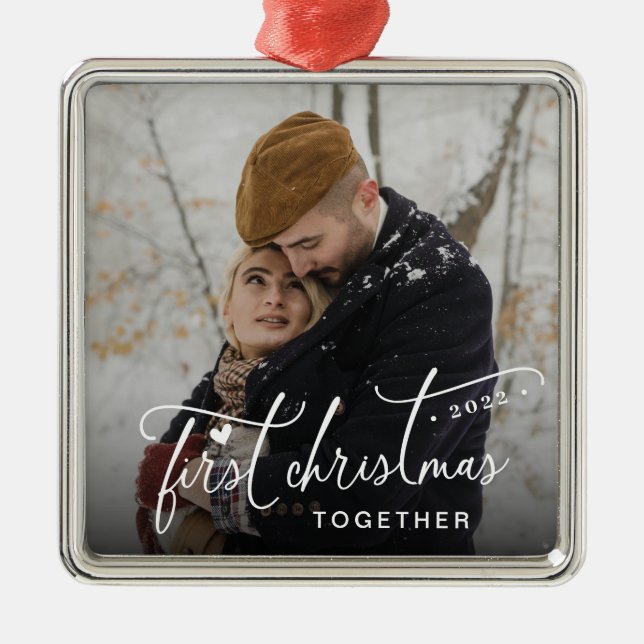 First Christmas Together Christmas Photo Metal Ornament (Front)