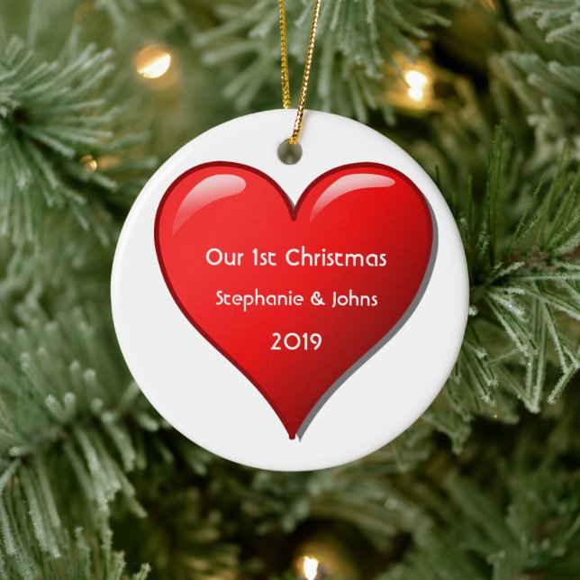 First Christmas Together Cute Red Heart 2019 Cool Ceramic Ornament (Tree)