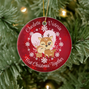 First Christmas Together Mum and Daughter Reindeer Ceramic Ornament