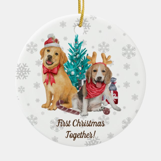 First Christmas Together Personalised Dogs Puppies Ceramic Ornament (Front)
