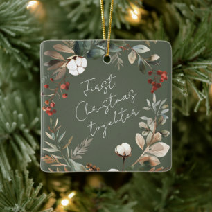 First Christmas together photo elegant wreath Ceramic Ornament