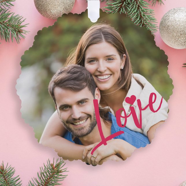 First Christmas together photo love script modern Tree Decoration Card (Creator Uploaded)