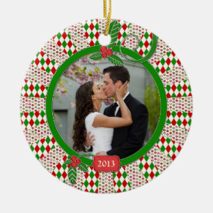 First Christmas Together Photo Unique Red Green Ceramic Ornament