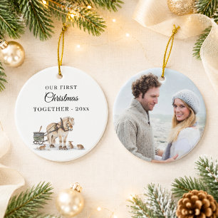 First Christmas Together Photo Winter Horse  Ceramic Ornament