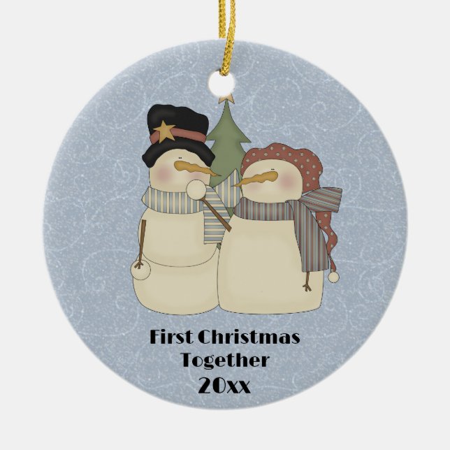 First Christmas Together Snow Couple Ceramic Ornament (Front)