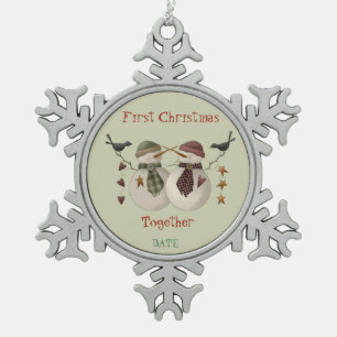 First Christmas Together Snow Couple ~ Snowflake Pewter Christmas Ornament