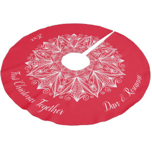 First Christmas Together Snowflake Mandala Red Brushed Polyester Tree Skirt