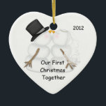 First Christmas Together SNOWMAN COUPLE Ceramic Ornament<br><div class="desc">Adorable Ornament that you can personalise  in your own special way.The Snowman Couple are to cute. Great for any couple not just newlyweds. Christmas girt or Anniversary,  Renewal of Vows... anyone in Love...  Engagement gift,  WEDDING SHOWER Some of the beautiful graphics are from graphics©delightful-doodles</div>