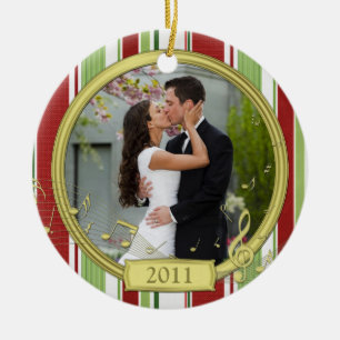 First Christmas Together Stripe Music Photo Ceramic Ornament