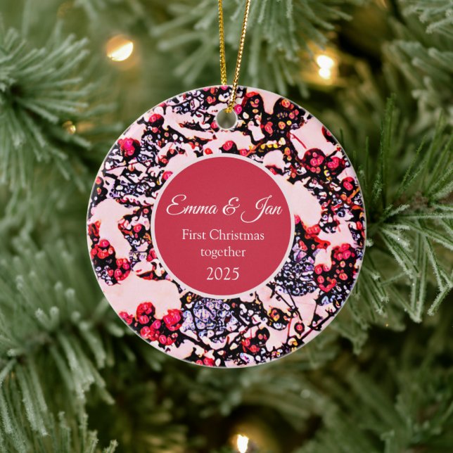 First Christmas together winter berries Ceramic Ornament (Tree)