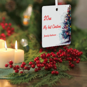 First Christmas tree photo Metal Square Ornament