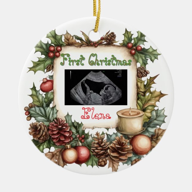 First Christmas Ultrasound Photo Keepsake Ornament (Front)