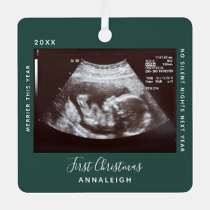 First Christmas Ultrasound Photo Merrier Holiday Metal Tree Decoration