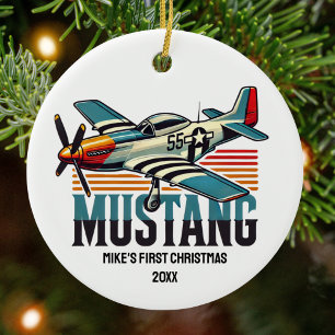 First Christmas Vintage Aeroplane P-51 Custom Ceramic Ornament