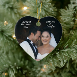 First Christmas - Wedding Photo - Ceramic Ornament