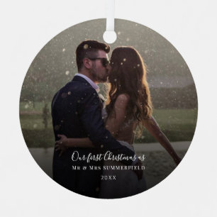 First Christmas Wedding Photo Keepsake Metal Tree Decoration