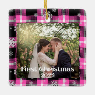 First Christmas Wedding Pic 2022 Ceramic Ornament