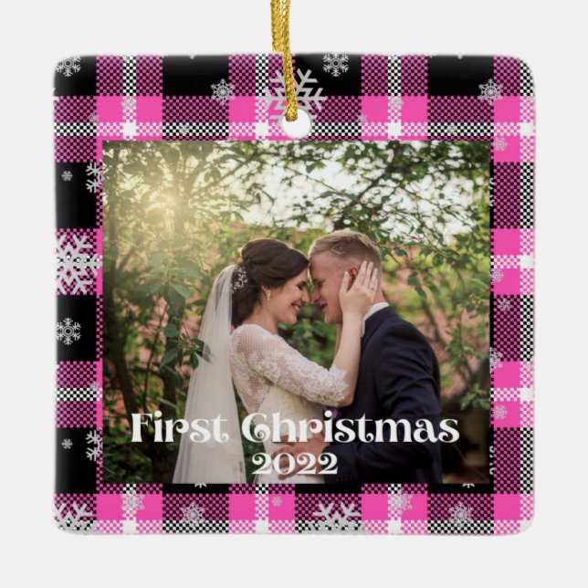 First Christmas Wedding Pic 2022 Ceramic Ornament (Front)