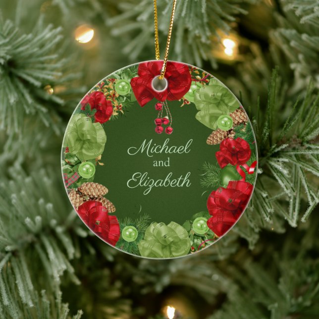 First Christmas with Holiday Wreath Ceramic Ornament (Tree)