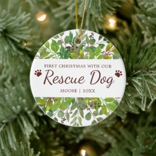 First Christmas With Our Rescue Dog Personalised Ceramic Ornament