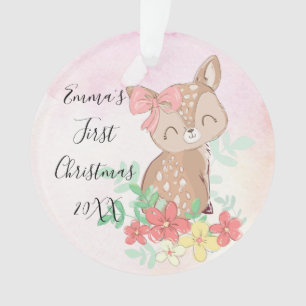 First Christmas Woodland Deer Floral Ornament