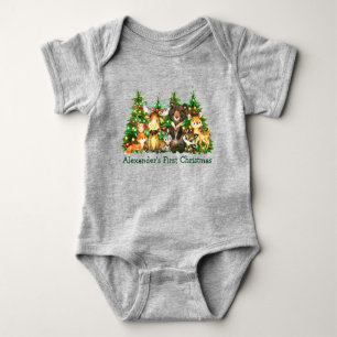 First Christmas Woodland Forest Animals Lights Baby Bodysuit