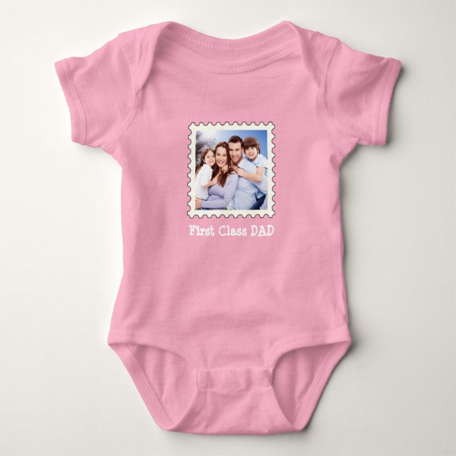 FIRST CLASS DAD Best Dad Ever custom square photo  Baby Bodysuit (Front)
