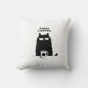 First Coffee Then Meow – Funny Cat Coffee Lover Cushion