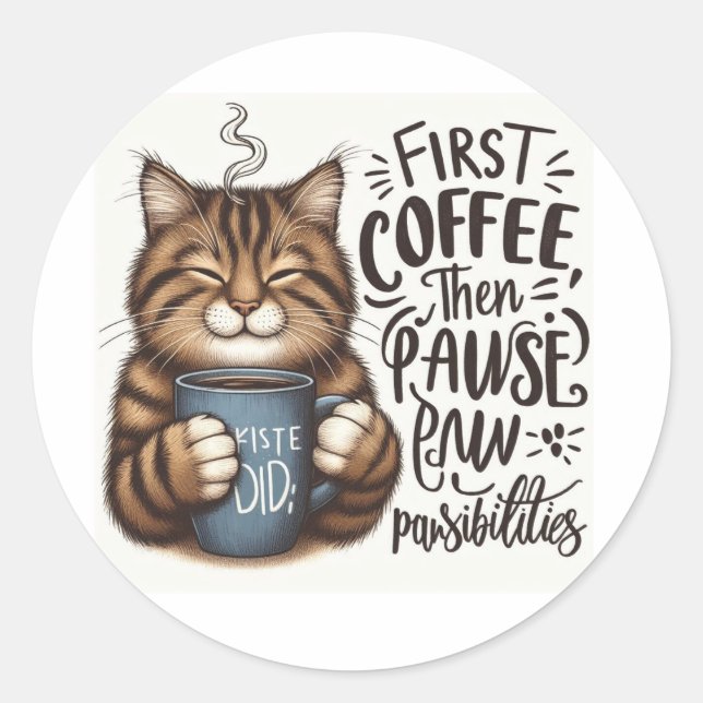 First Coffee Then Pawsibilities Cat Lover Sticker (Front)