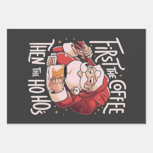 First Coffee Then the Ho Hos Christmas Santa Wrapping Paper Sheet