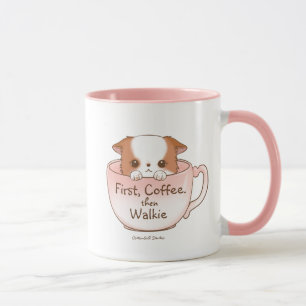 First Coffee, Then Walkie Adorable Pomchi Puppy  Mug