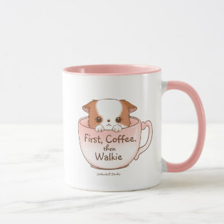 First Coffee, Then Walkie Adorable Pomchi Puppy Mug