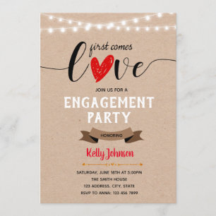 First comes love engagement invitation