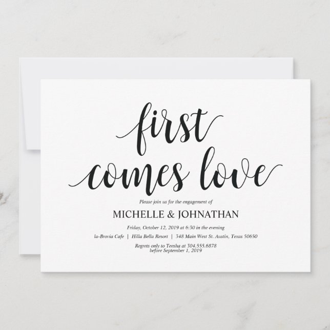 First comes love, Engagement Party invites (Front)