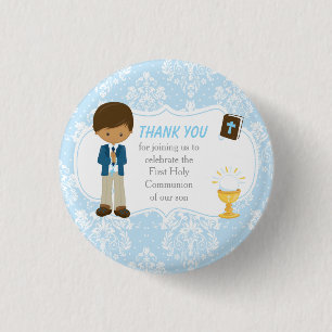 First Communion African American Boy Thank You 3 Cm Round Badge