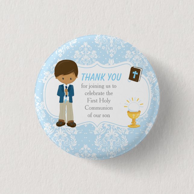 First Communion African American Boy Thank You 3 Cm Round Badge (Front)