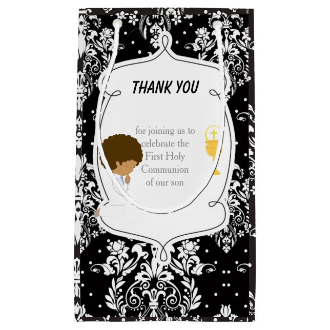 First Communion African American Boy Thank You Small Gift Bag (Front)