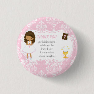 First Communion African American Girl Thank You 3 Cm Round Badge