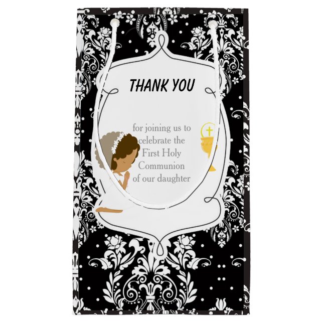 First Communion African American Girl Thank You Small Gift Bag (Front)