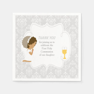 First Communion African American Silver Damask Napkin